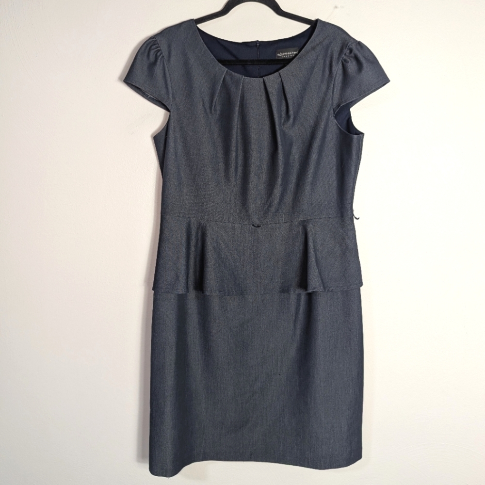 16 Connected Apparel Blue Denim Color Peplum Dress
